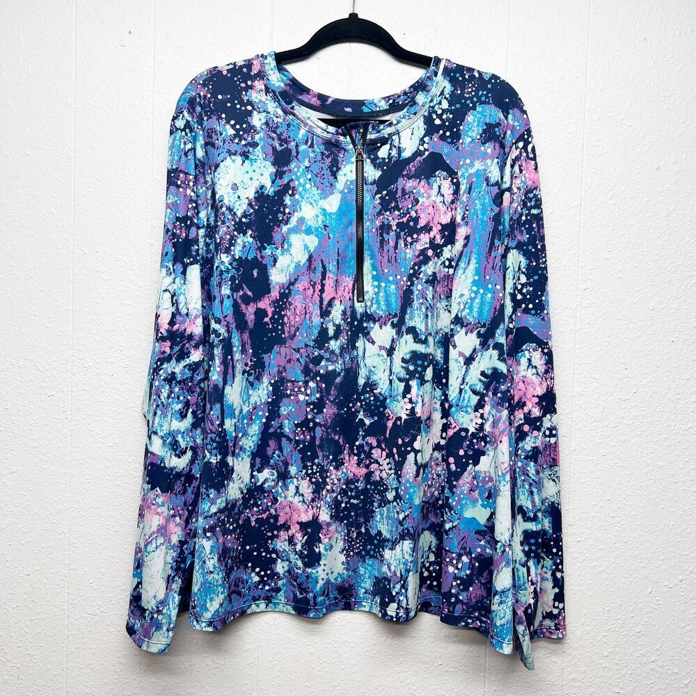 Womens Multicolor Top 3X Stretch 1/4 Zip Celestial Art to Wear Psychedelic